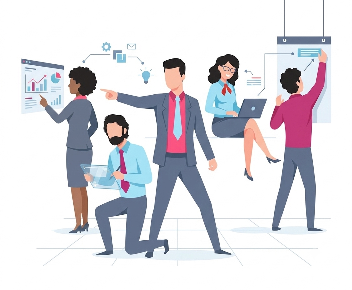 Global staffing and recruitment process illustration